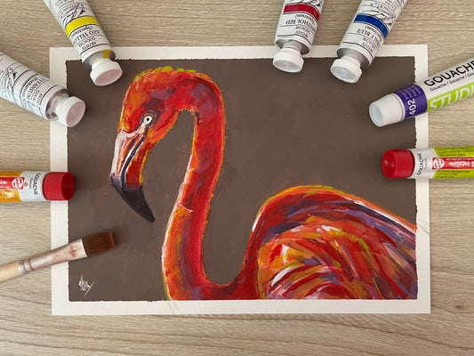 Flamingo Original Bird Gouache Painting Artwork For Sale