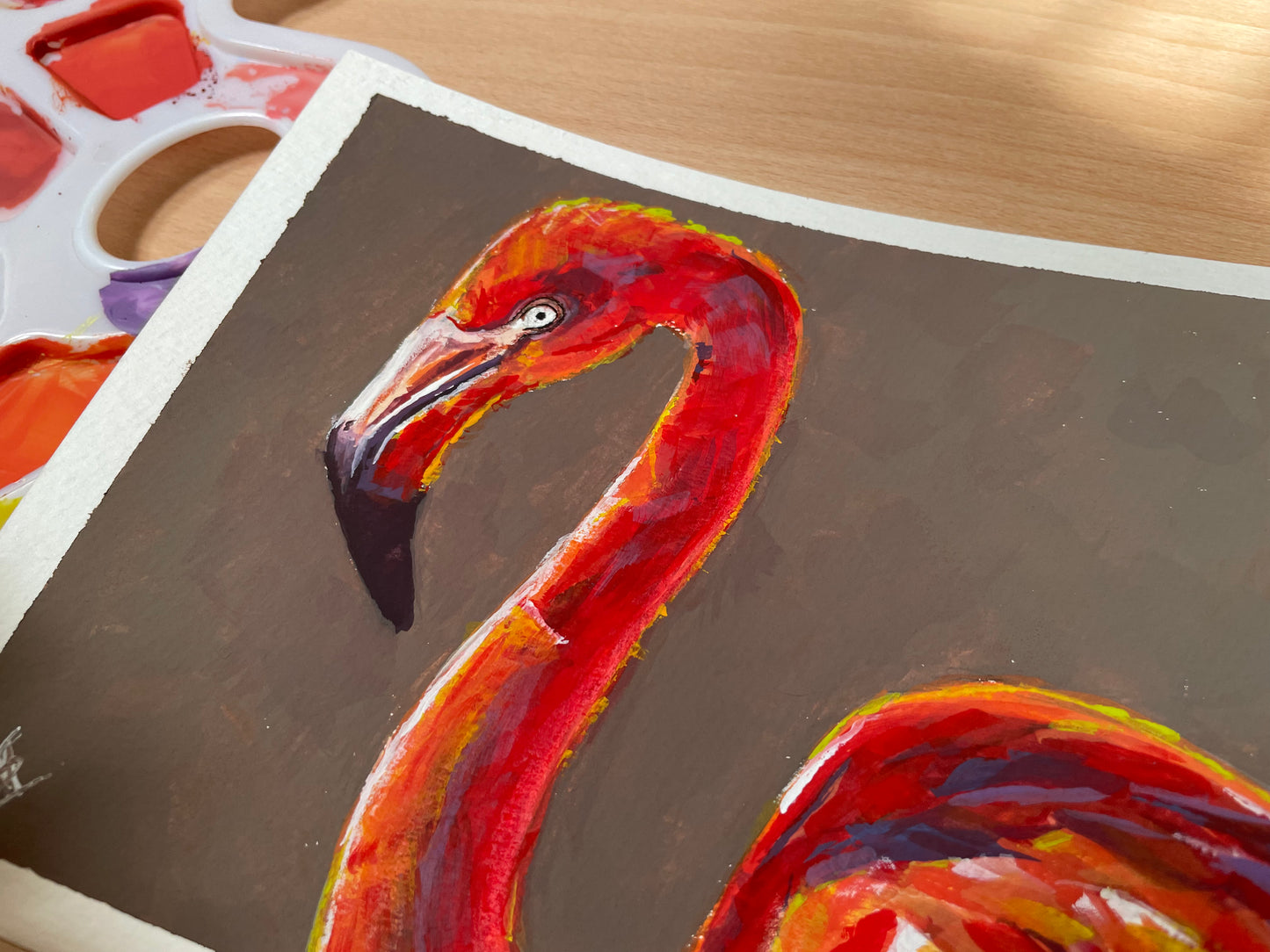 Flamingo Original Bird Gouache Painting Artwork For Sale