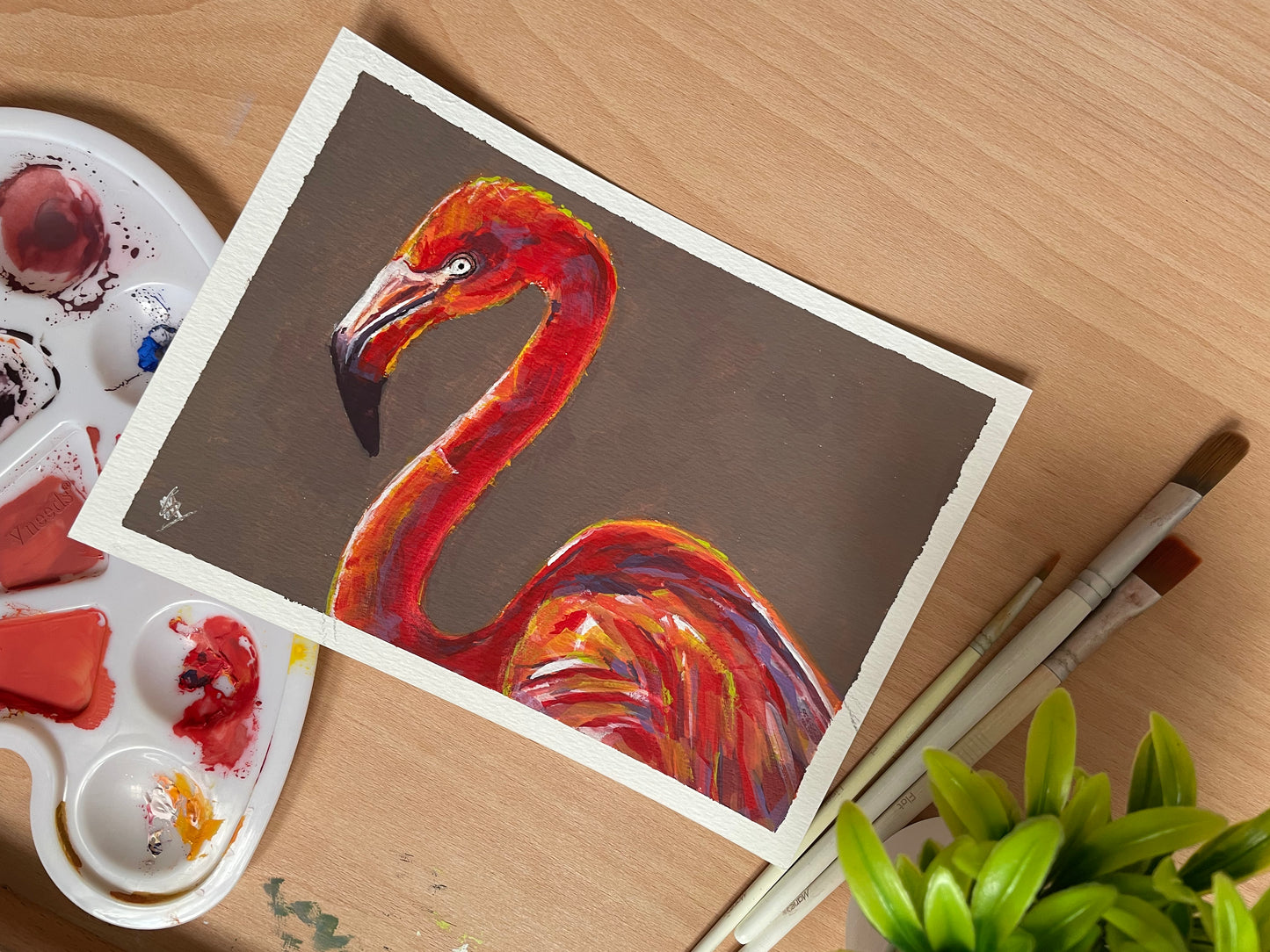 Flamingo Original Bird Gouache Painting Artwork For Sale