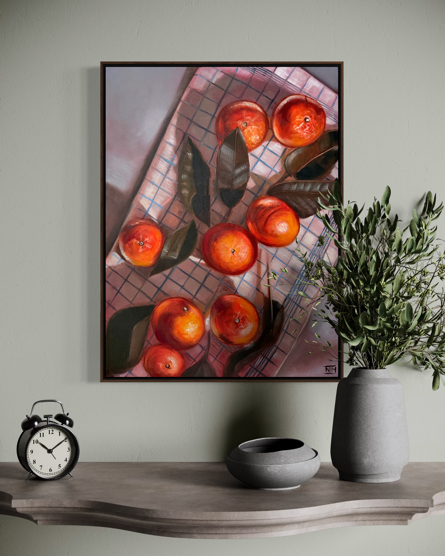 Oranges on Striped Cloth Original Oil Painting Artwork For Sale
