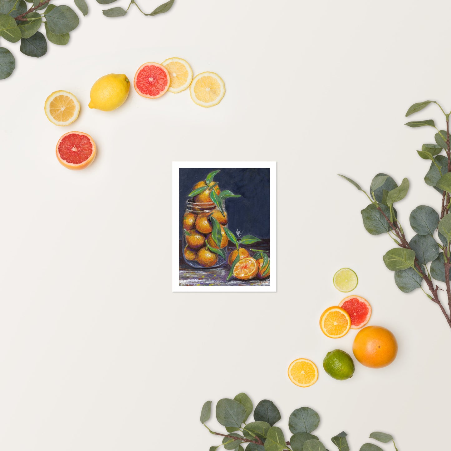 Mandarines Gouache Painting Still Life Artwork Art Print For Sale