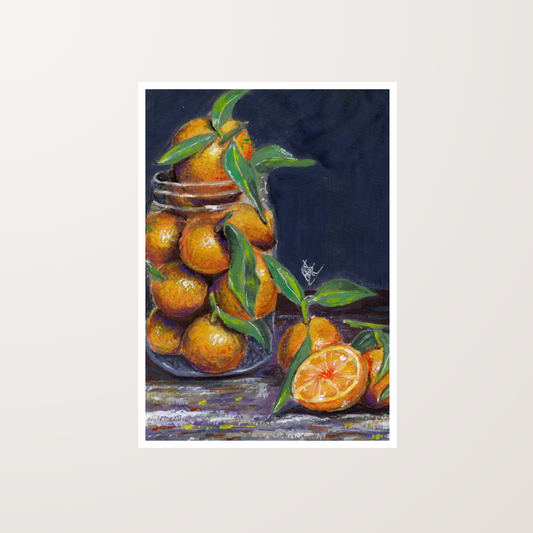 Mandarines Gouache Painting Still Life Artwork Art Print For Sale