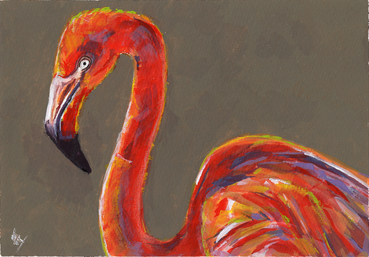 Flamingo Original Bird Gouache Painting Artwork For Sale