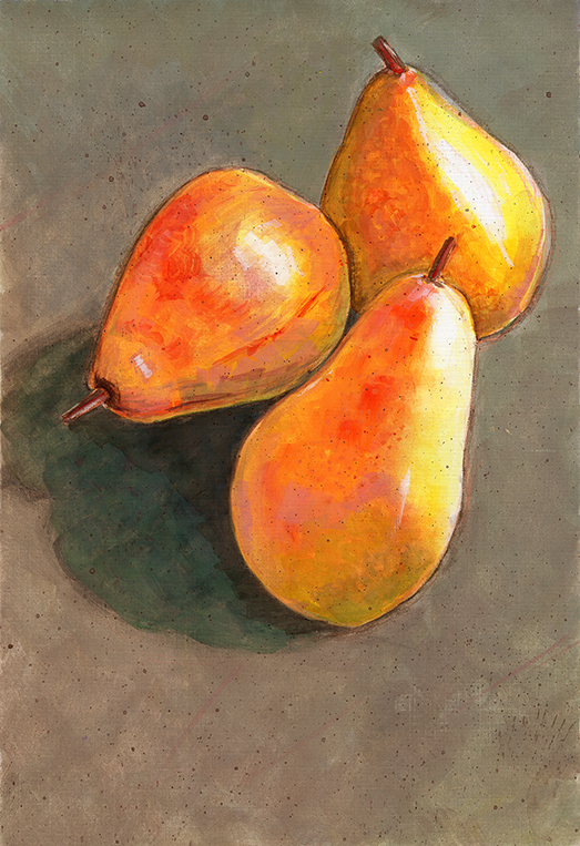 Pears Original Gouache Still Life Painting Artwork For Sale