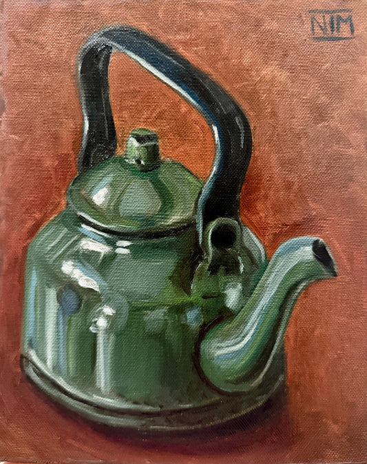 Green Kettle Original Oil Painting Artwork For Sale
