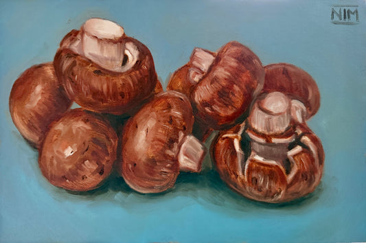 Button Mushrooms Original Oil Painting Artwork For Sale