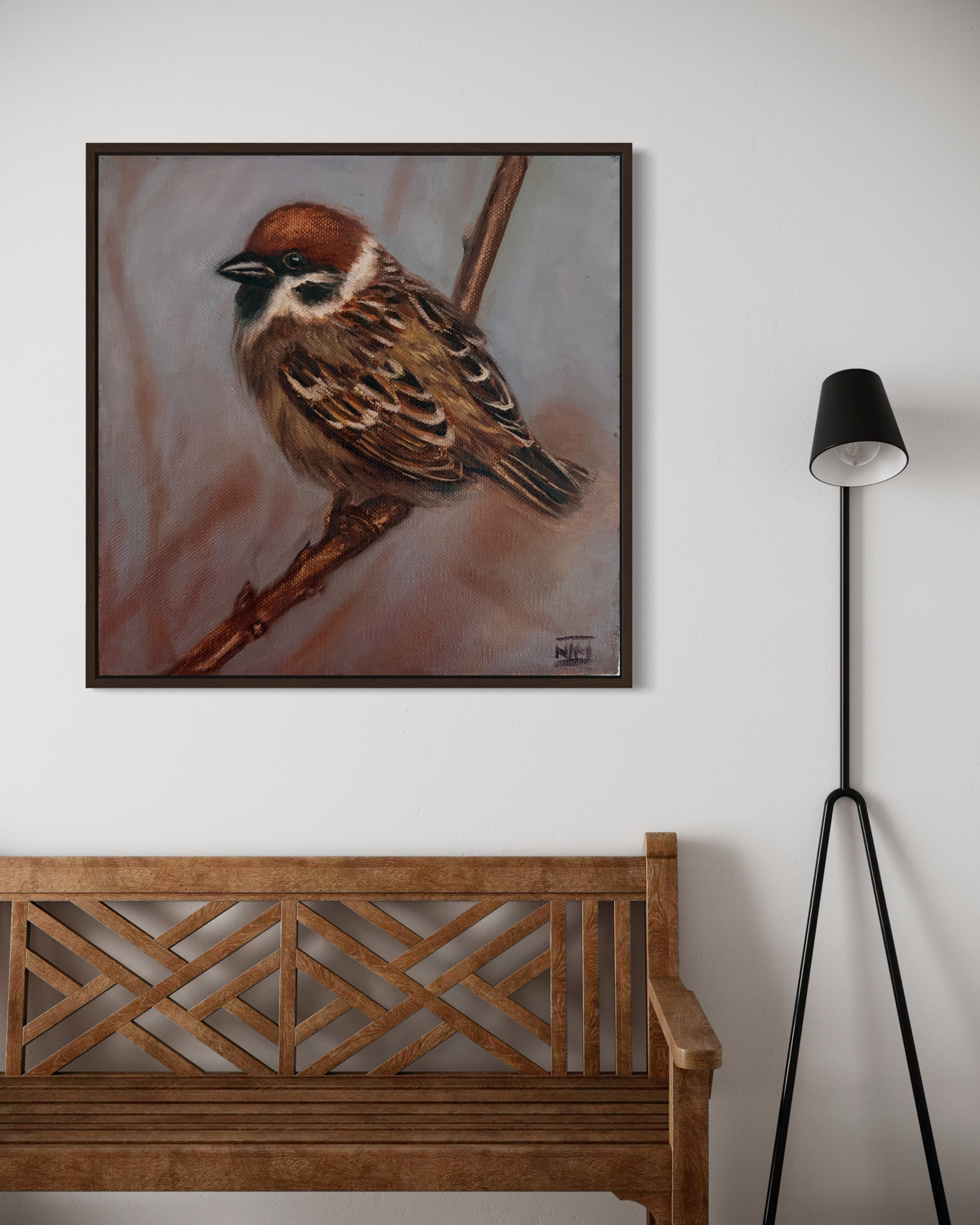 Eurasian Tree Sparrow Original Oil Painting Artwork For Sale