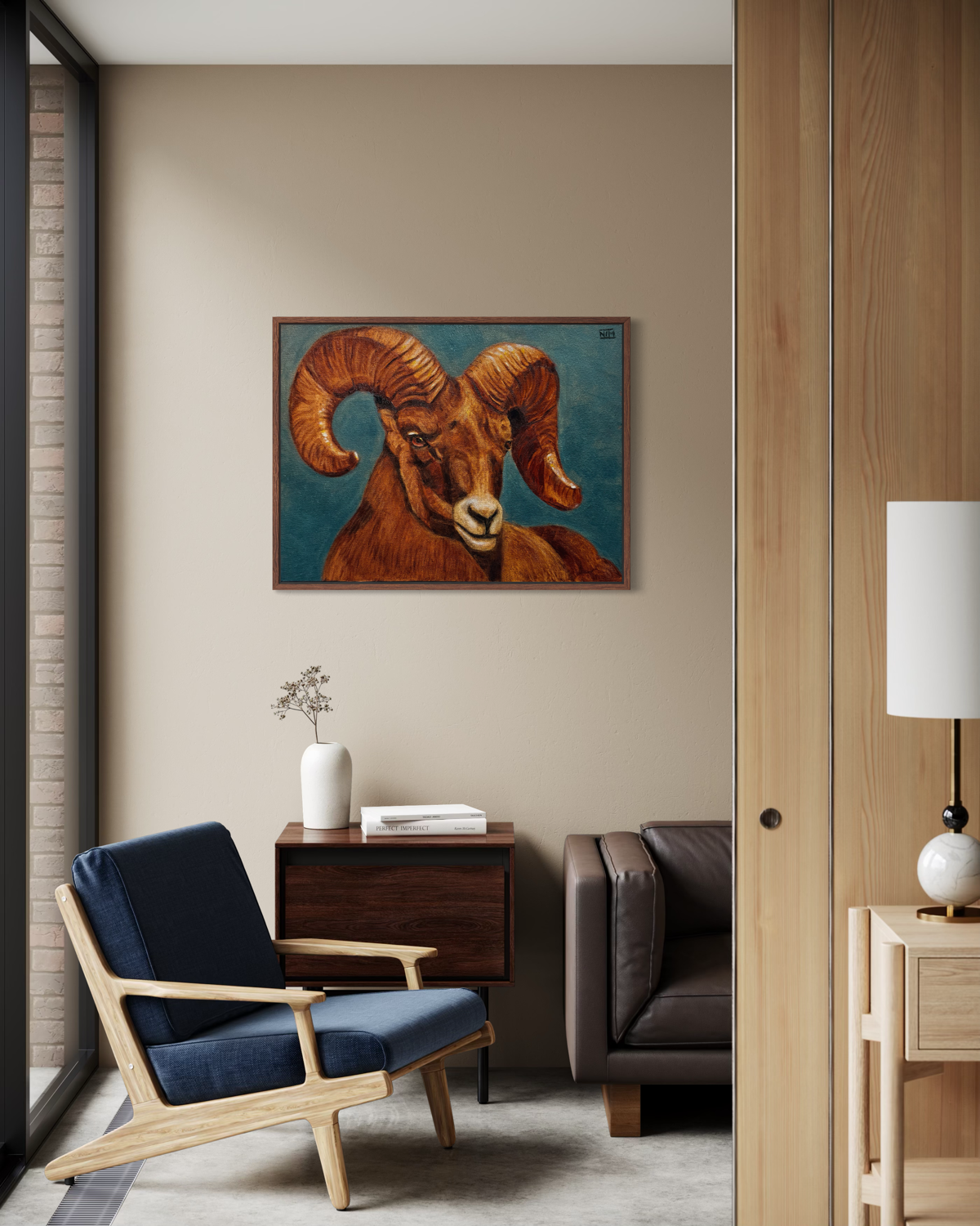 Ram Goat Original Oil Painting Artwork For Sale