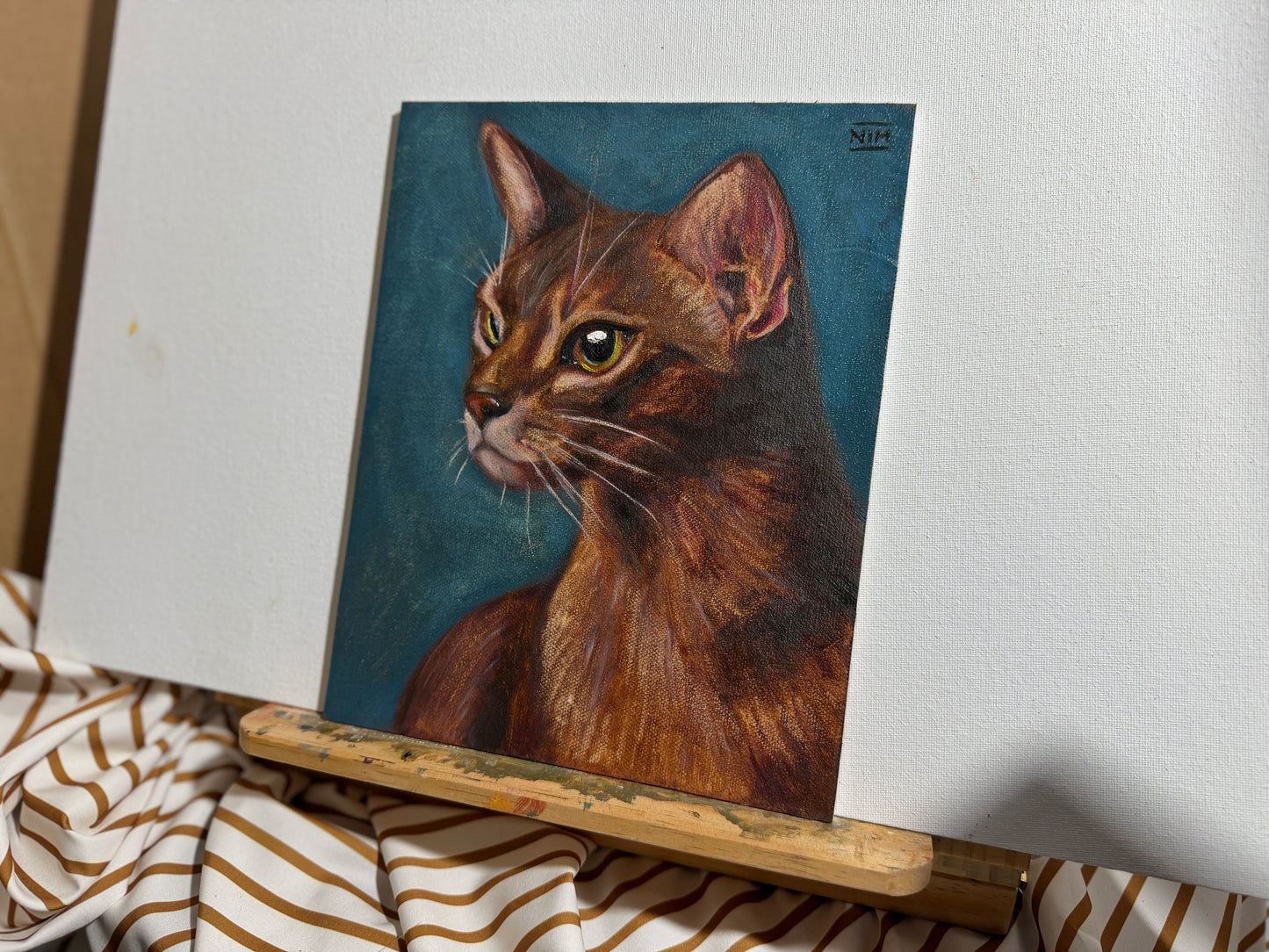 Blue Abyssinian Cat Original Oil Painting Artwork For Sale