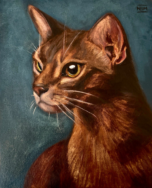 Blue Abyssinian Cat Original Oil Painting Artwork For Sale