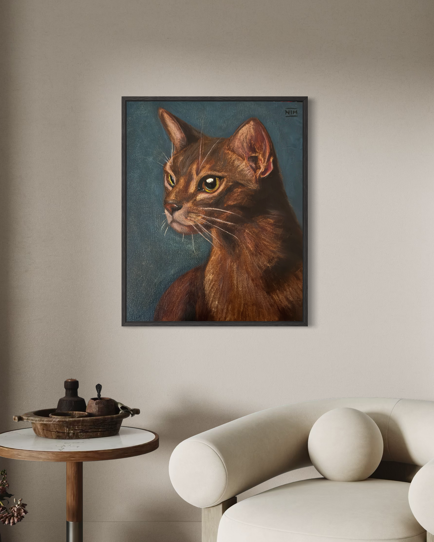 Blue Abyssinian Cat Original Oil Painting Artwork For Sale
