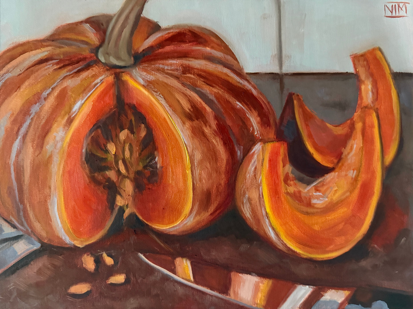 Pumpkin and Slices Original Oil Painting Artwork For Sale