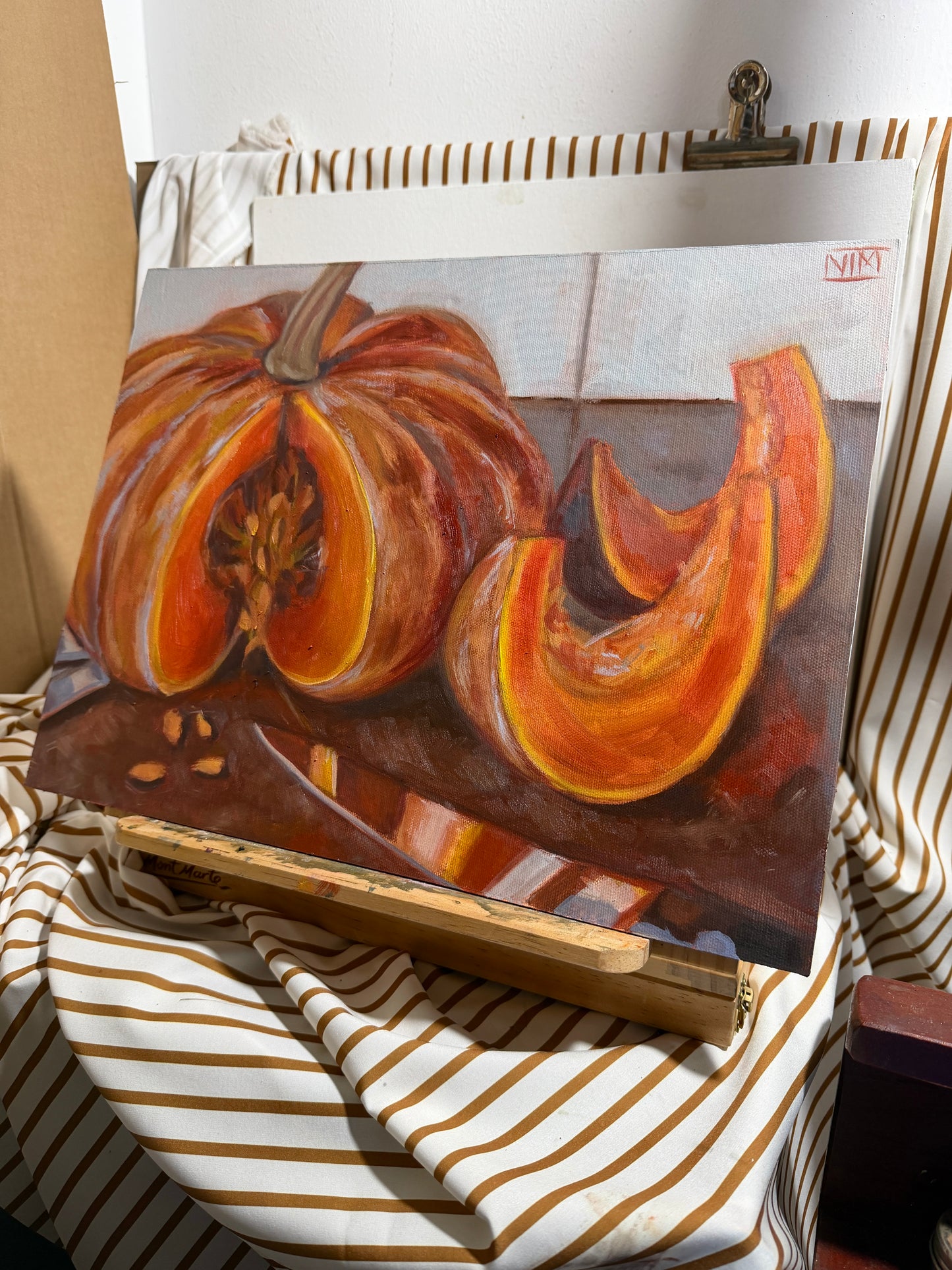 Pumpkin and Slices Original Oil Painting Artwork For Sale