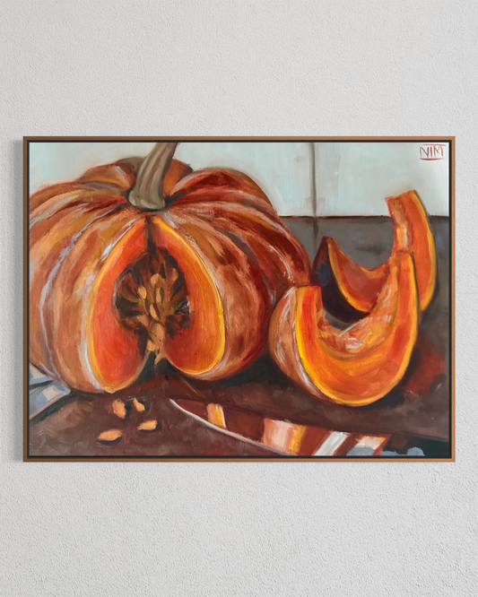 Pumpkin and Slices Original Oil Painting Artwork For Sale