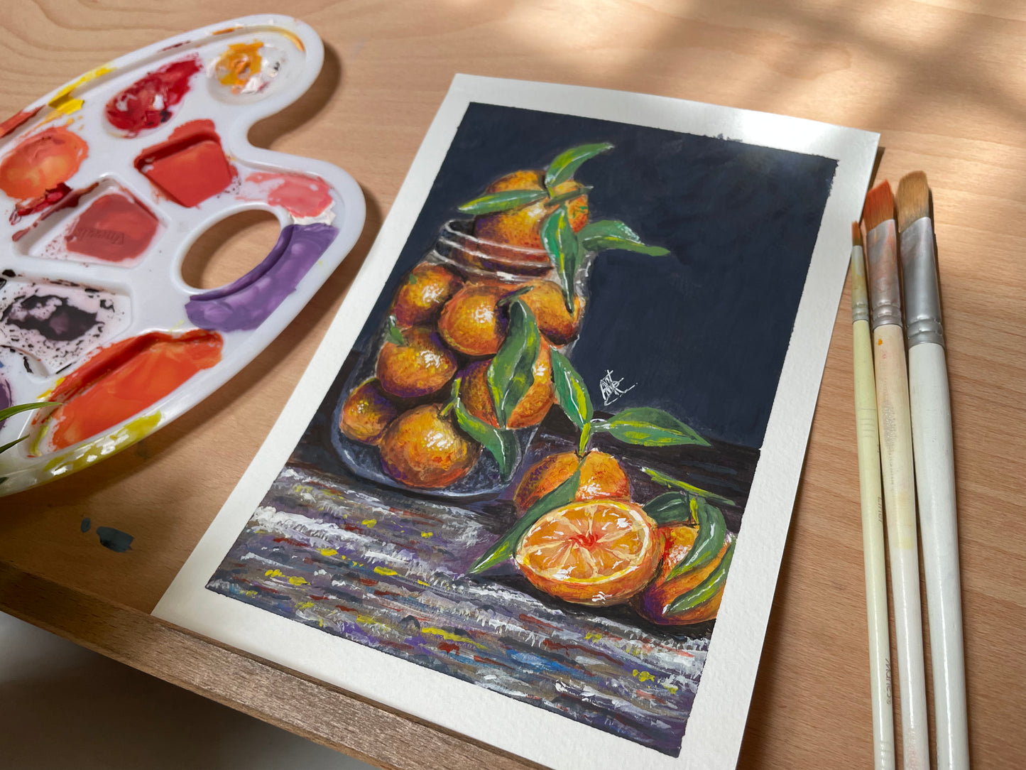 Mandarines Original Gouache Painting Still Life Artwork For Sale