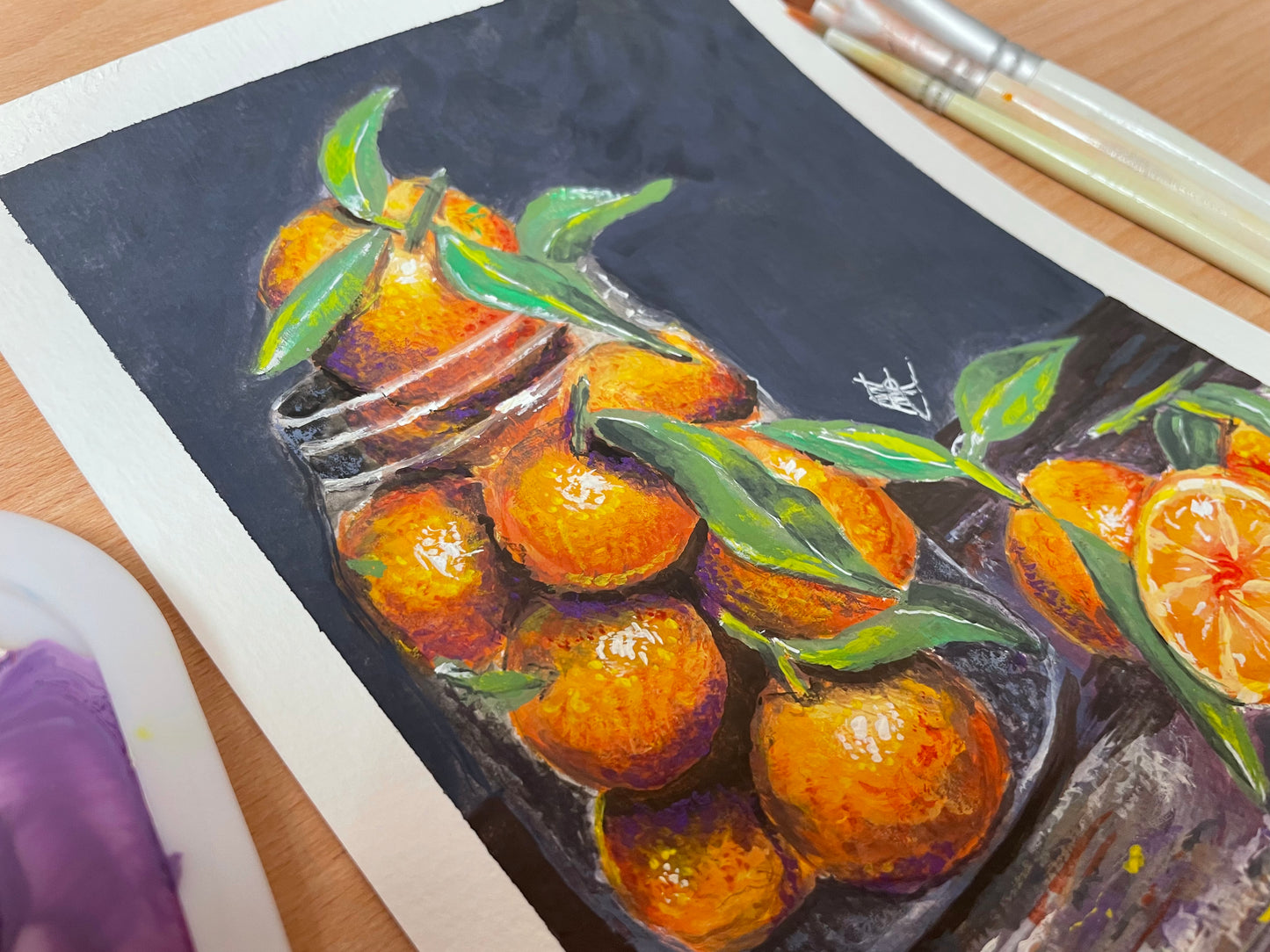 Mandarines Original Gouache Painting Still Life Artwork For Sale