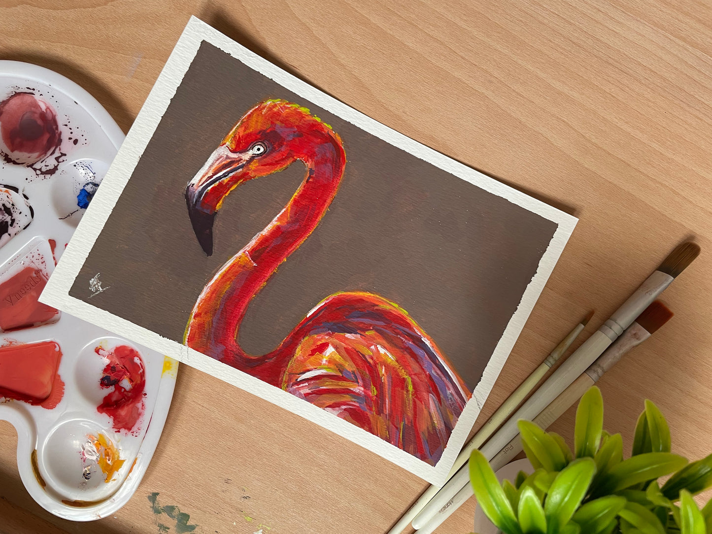 Flamingo - Original Gouache-Gemälde