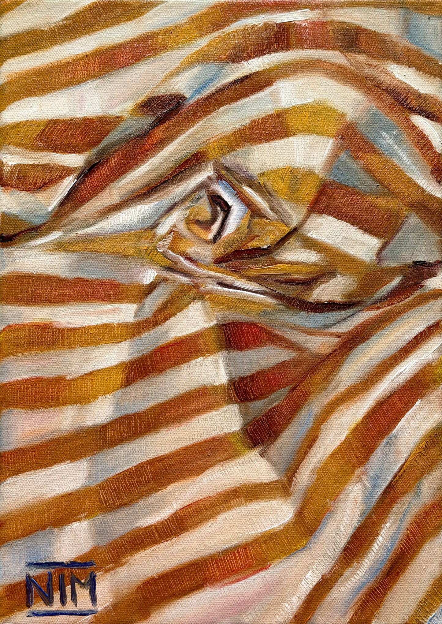 Yellow Striped Cloth Original Oil Painting Artwork For Sale