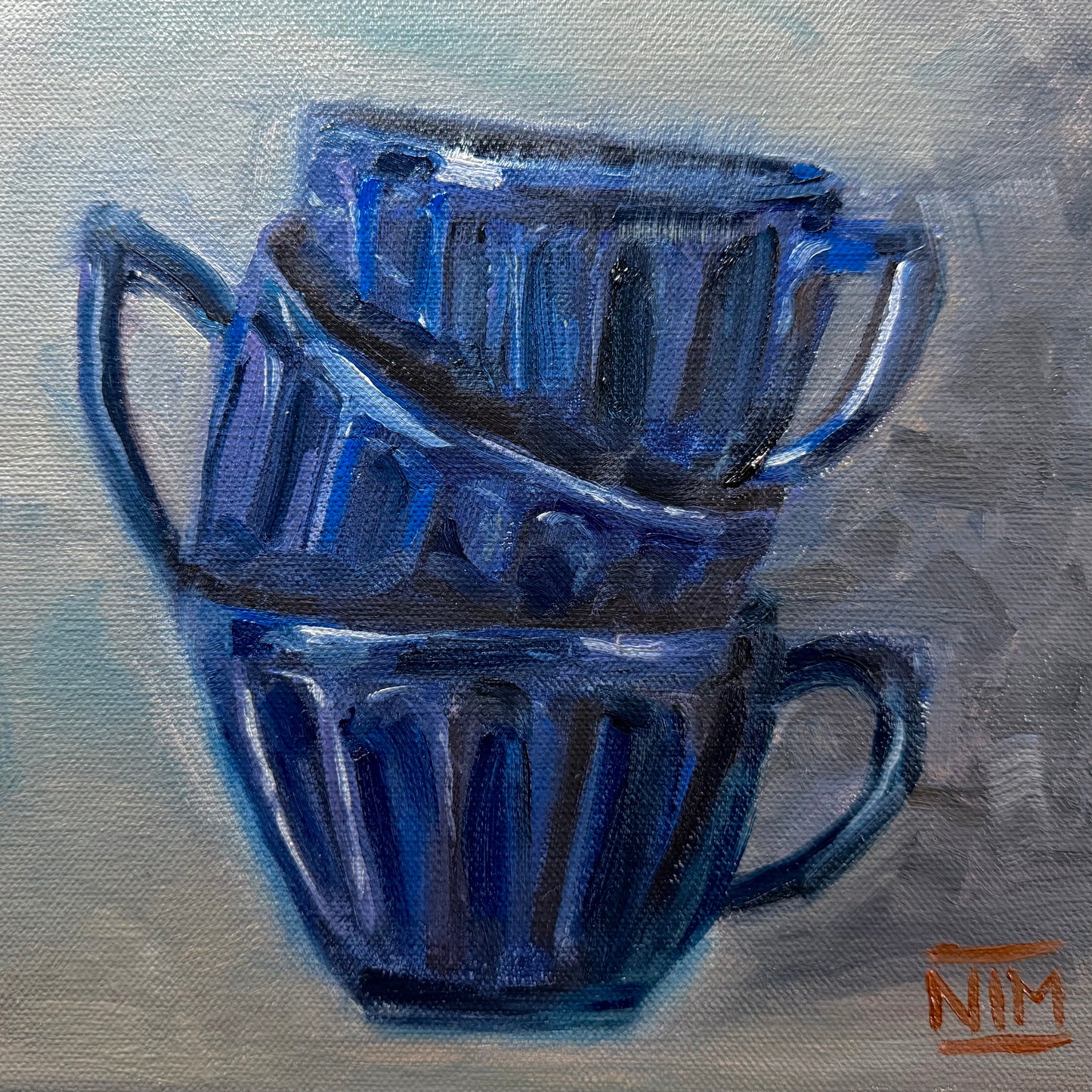 Three Blue Cups Original Oil Painting Artwork For Sale