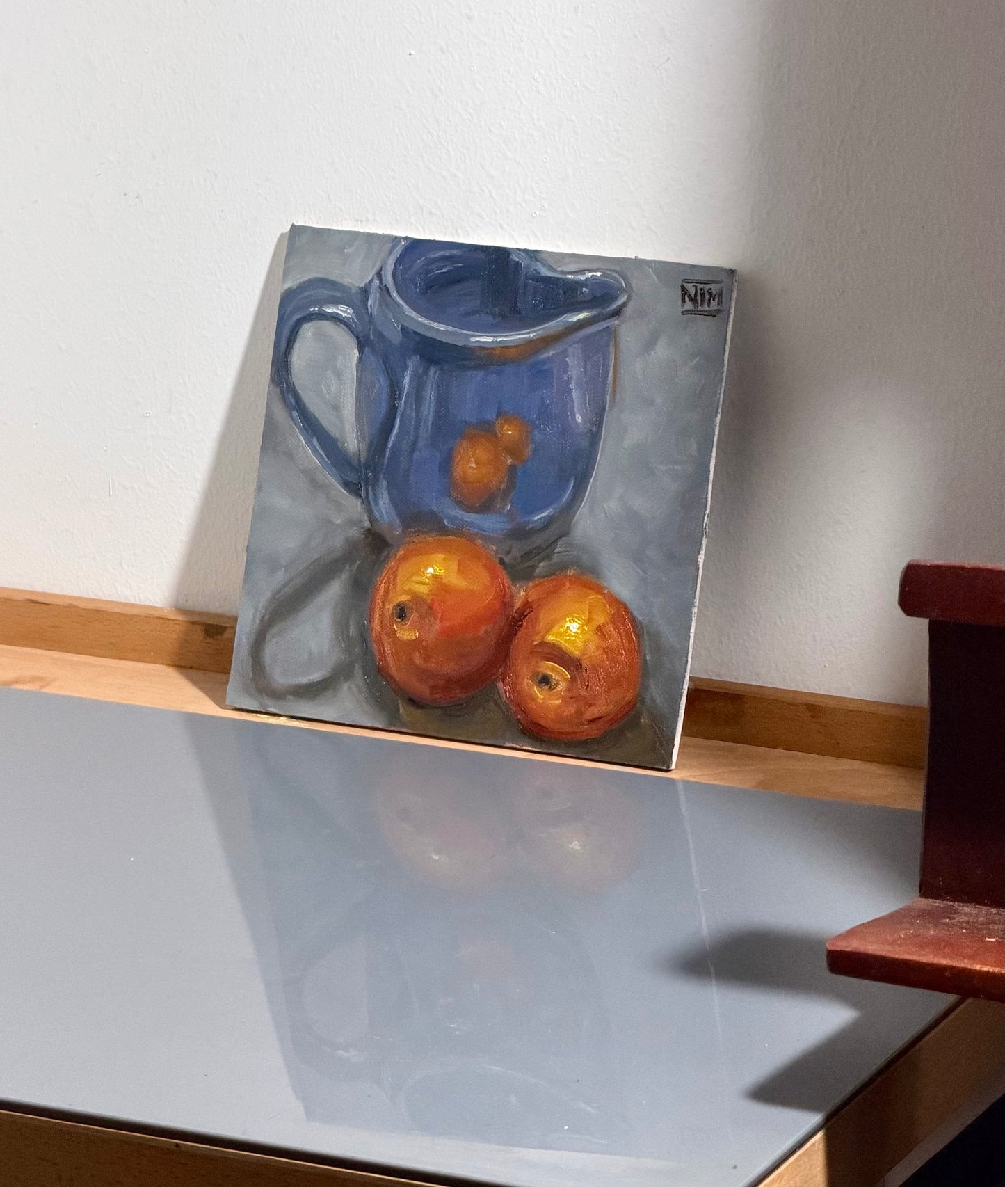 Blue Jug & Oranges Original Oil Painting Artwork For Sale