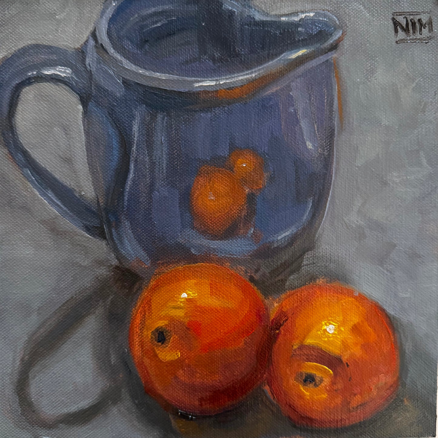 Blue Jug & Oranges Original Oil Painting Artwork For Sale