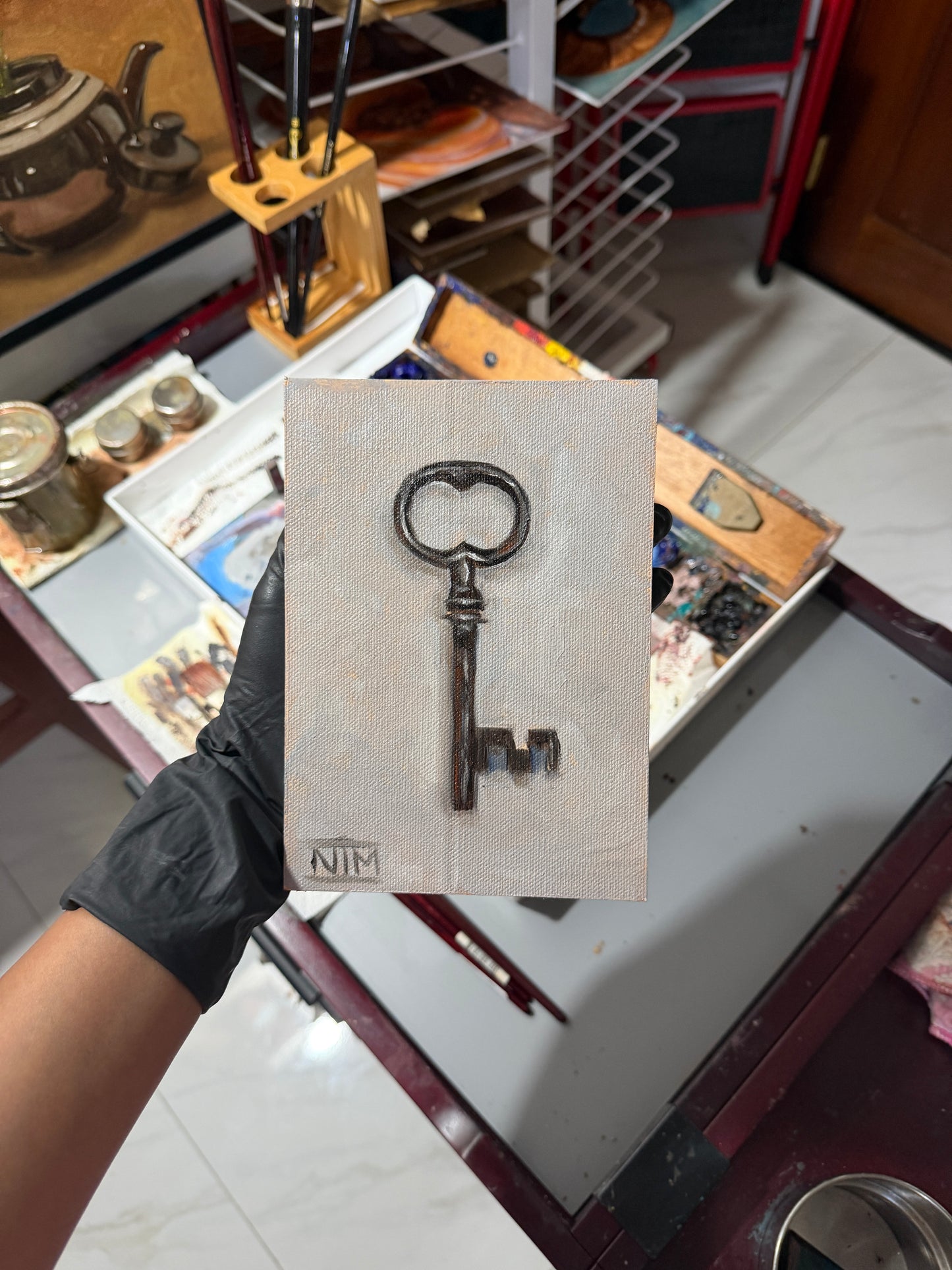 Antique Key Original Oil Painting Artwork For Sale