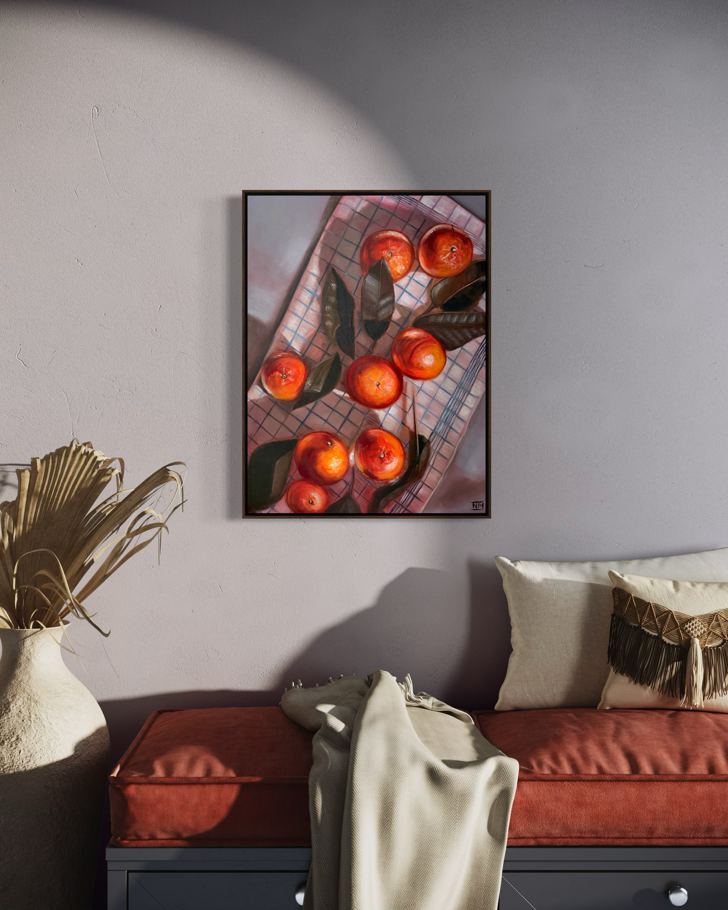 Oranges on Striped Cloth Original Oil Painting Artwork For Sale