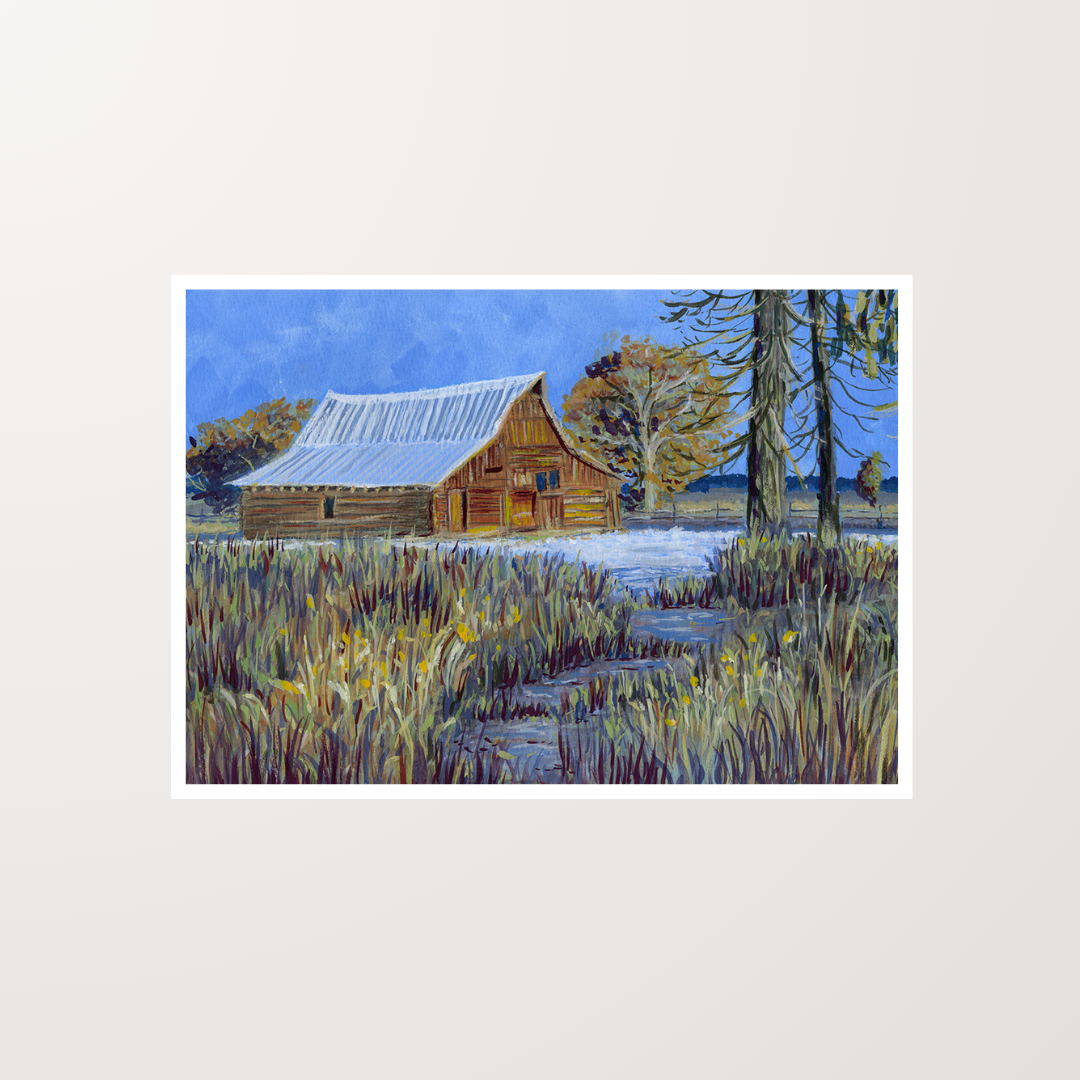 Tranquility Landscape Gouache Painting Artwork Art Print For Sale