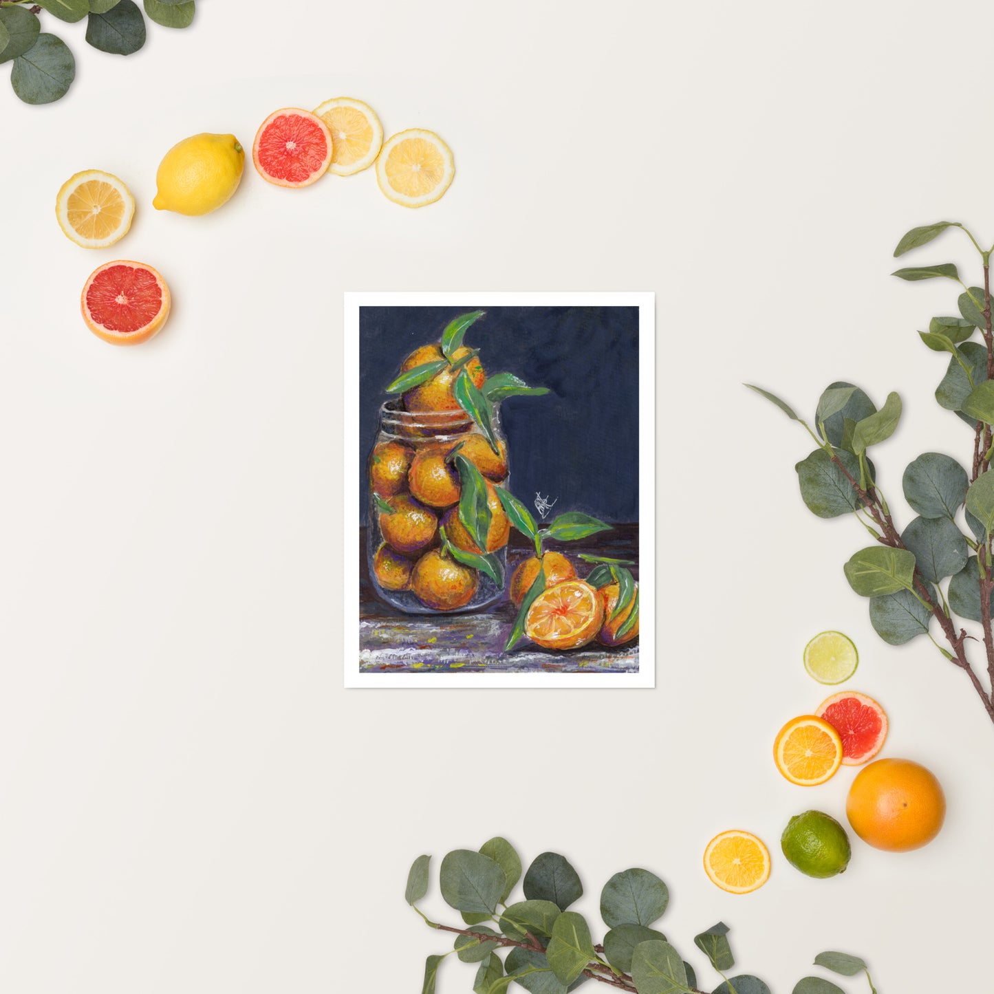 Mandarines Gouache Painting Still Life Artwork Art Print For Sale