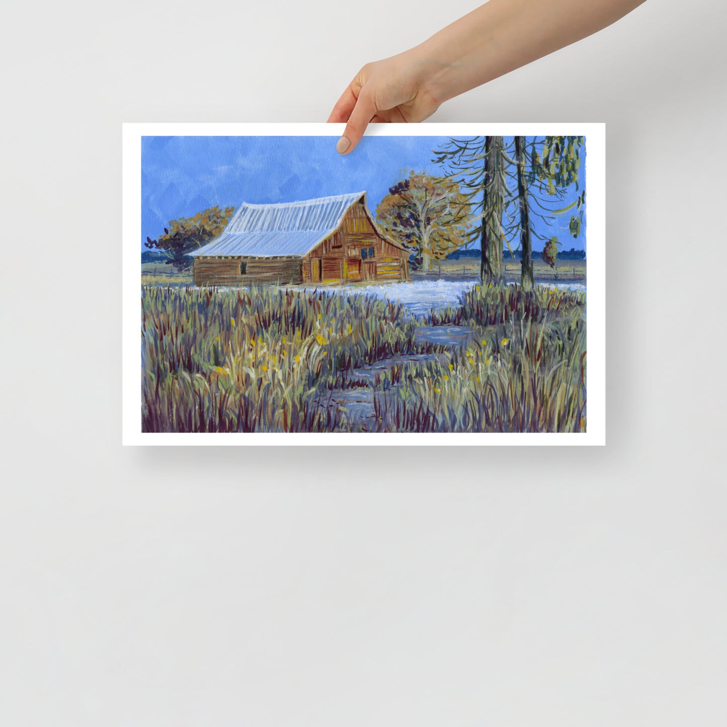 Tranquility Landscape Gouache Painting Artwork Art Print For Sale